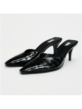 ZARA BLACK CROC KITTEN HEELS